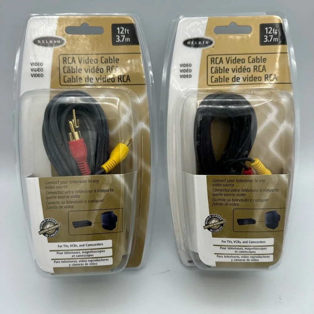 Lot 2 Belkin RCA Video Cable Gold Plated Connect TV To Any Video Source 12 Ft